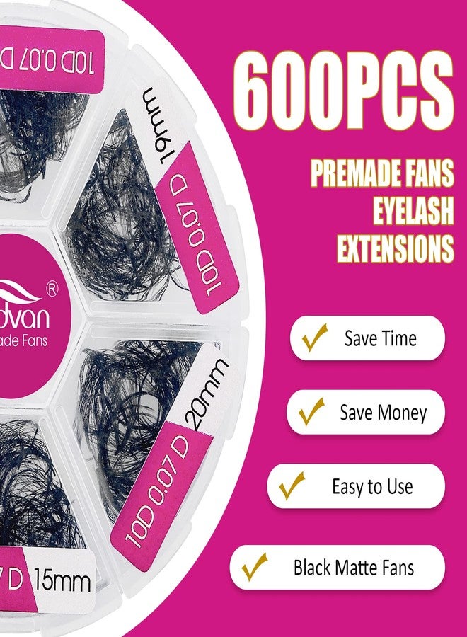 FADVAN 600 Premade Fans Eyelash Extensions Mixed Tray 15-20mm 10d Premade Volume Eyelash Extensions 0.07mm Thickness Handmade Loose Fans (10D-0.07D,15-20mm) - Image 2